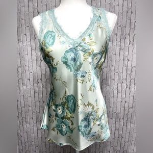 Kathleen Kirkwood Mint/Teal/ Sage Floral Sleeveless Silk Top. Sz. Sm